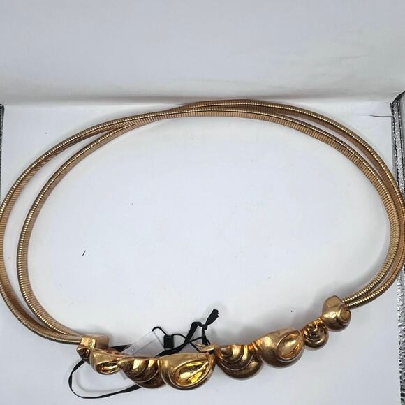 -NWT ZARA Shell Snail Elastic Metal Belt Gold-Color Size 32 - Picture 4 of 6